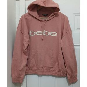 Bebe womens xl dusty rose salmon pink  hoodie soft fleece cotton pouch pockets